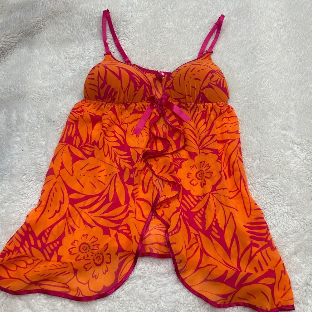 Cosmopolitan Women's Babydoll Slip Sz L Floral Orange Pink Y2K Preppy Sexy Party